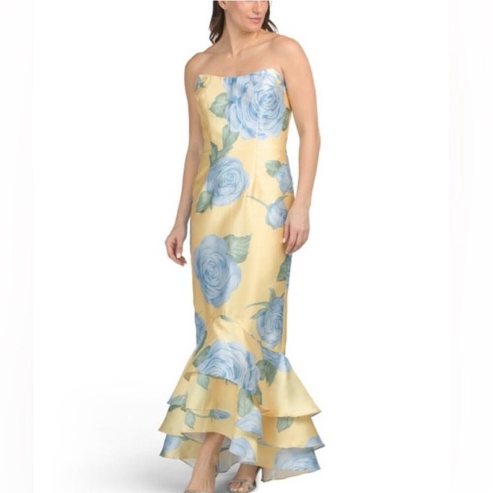 NWT Rene Ruiz Strapless Floral Maxi Gown Size 10